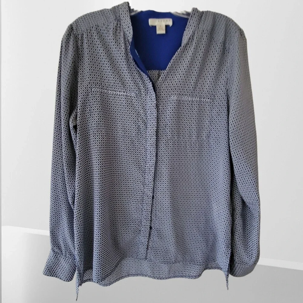 KENAR Button Down Dress Shirt Blue Black Women's Medium